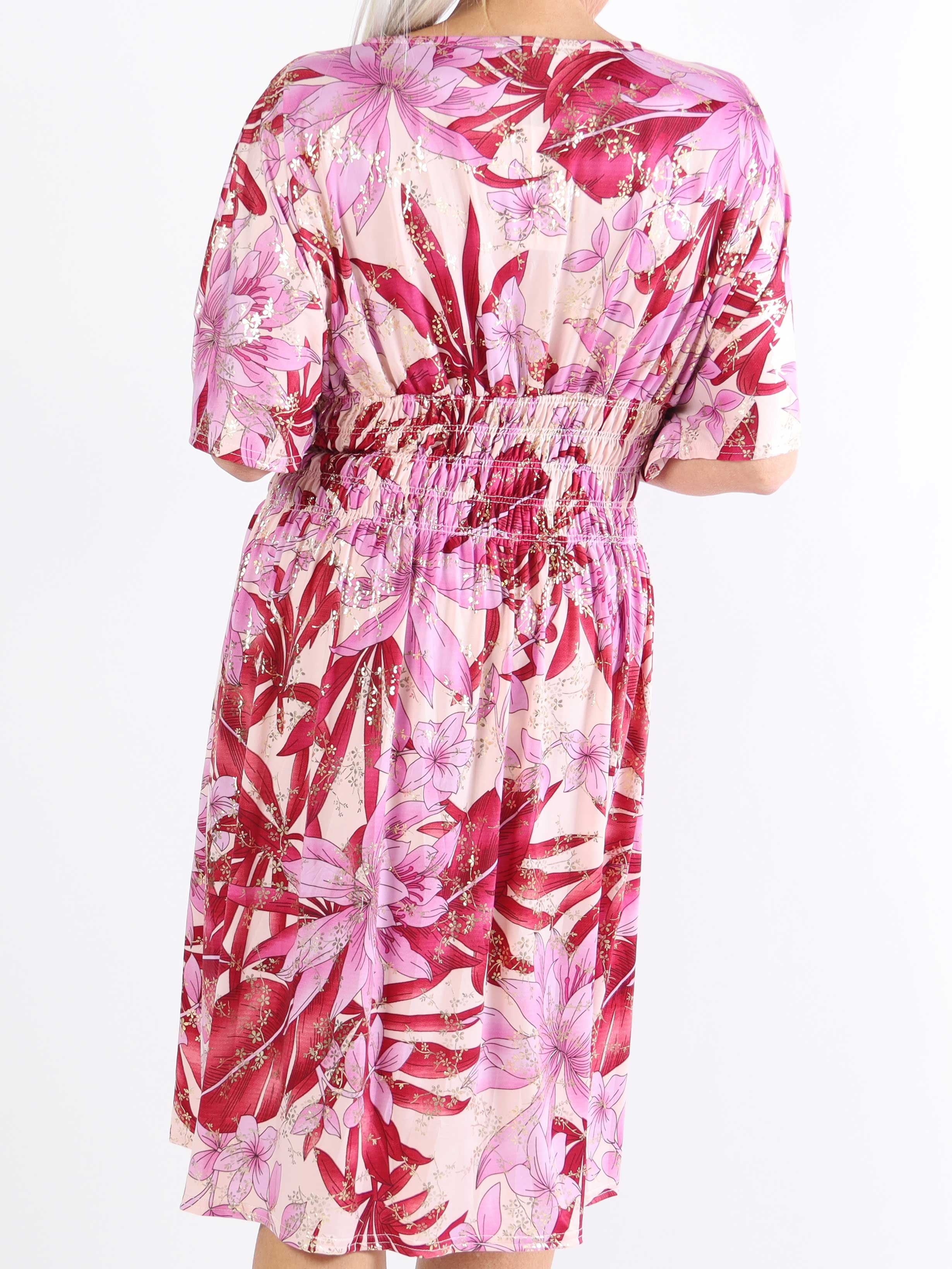 Pams short S/S - Blommig plus size-klänning med resår och smock